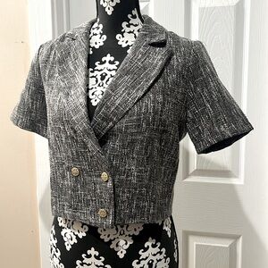 Lulu White Grey Tweed Blazer Blouse